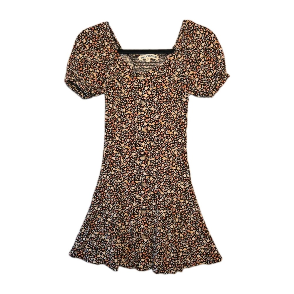 WALLFLOWER Floral Mini Dress Juniors XS Puff Milkmaid Sleeve Boho Festival